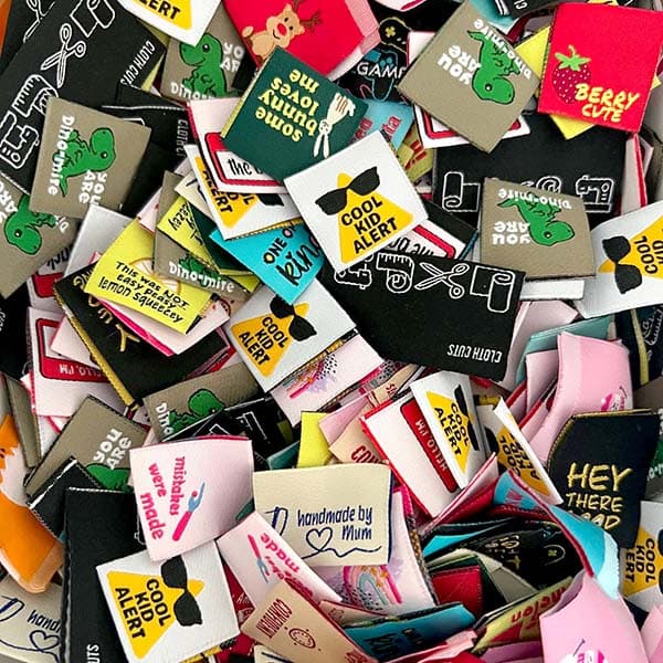 Colorful woven labels from The Label Club